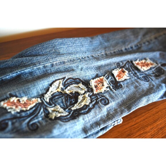 Vintage Z. Cavaricci Distressed Embroidered Copper Sequence Jeans Y2K floral 12 - Picture 9 of 10